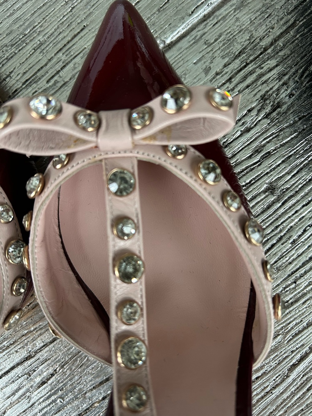 Kate Spade burgundy patent leather with light pink details with rhinestones - Picture 12 of 13